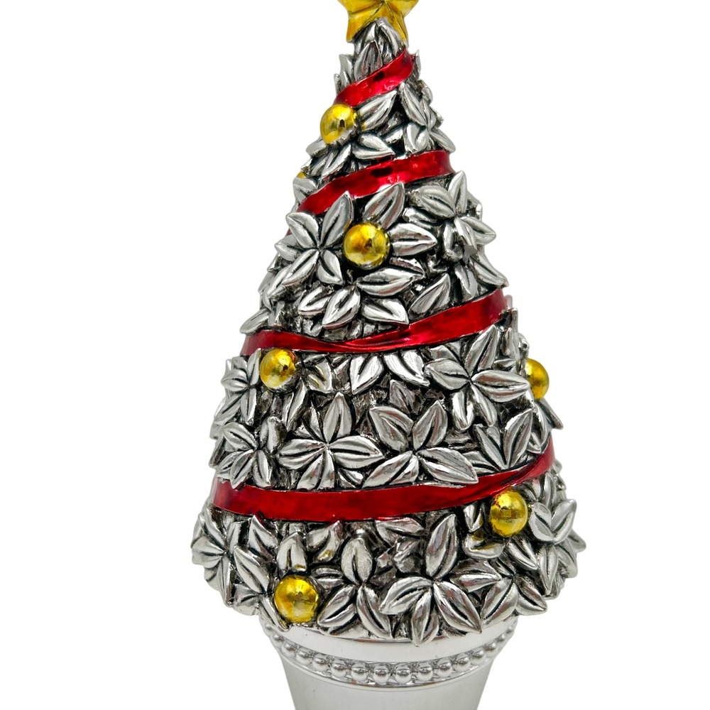 Reed & Barton Topiary Tree Silver Plated Revolving Musical Christmas Red Ribbon - Picture 8 of 8